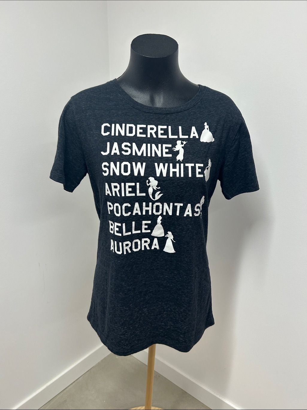 Disney Black Short Sleeve Princess Names Tee With White Print